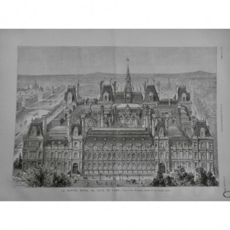 1882 I PARIS NOUVEL HOTEL VILLE BATIMENT ARCHITECTURE FACADE