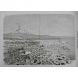 1860 I SICILE CATANE PANORAMA VILLE ETNA VOLCAN ACTIF FUMEE