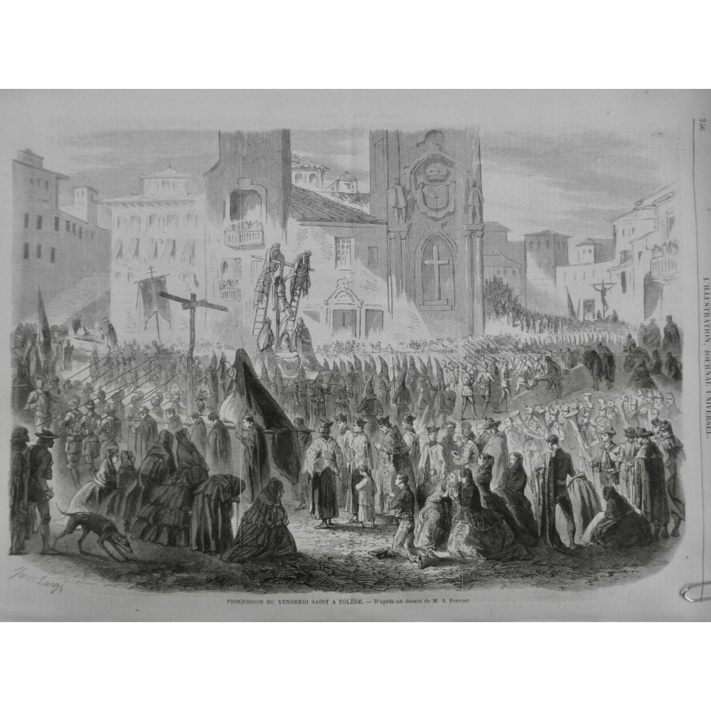 1860 I ESPAGNE TOLEDE PROCESSION RELIGIEUSE VENDREDI SAINT