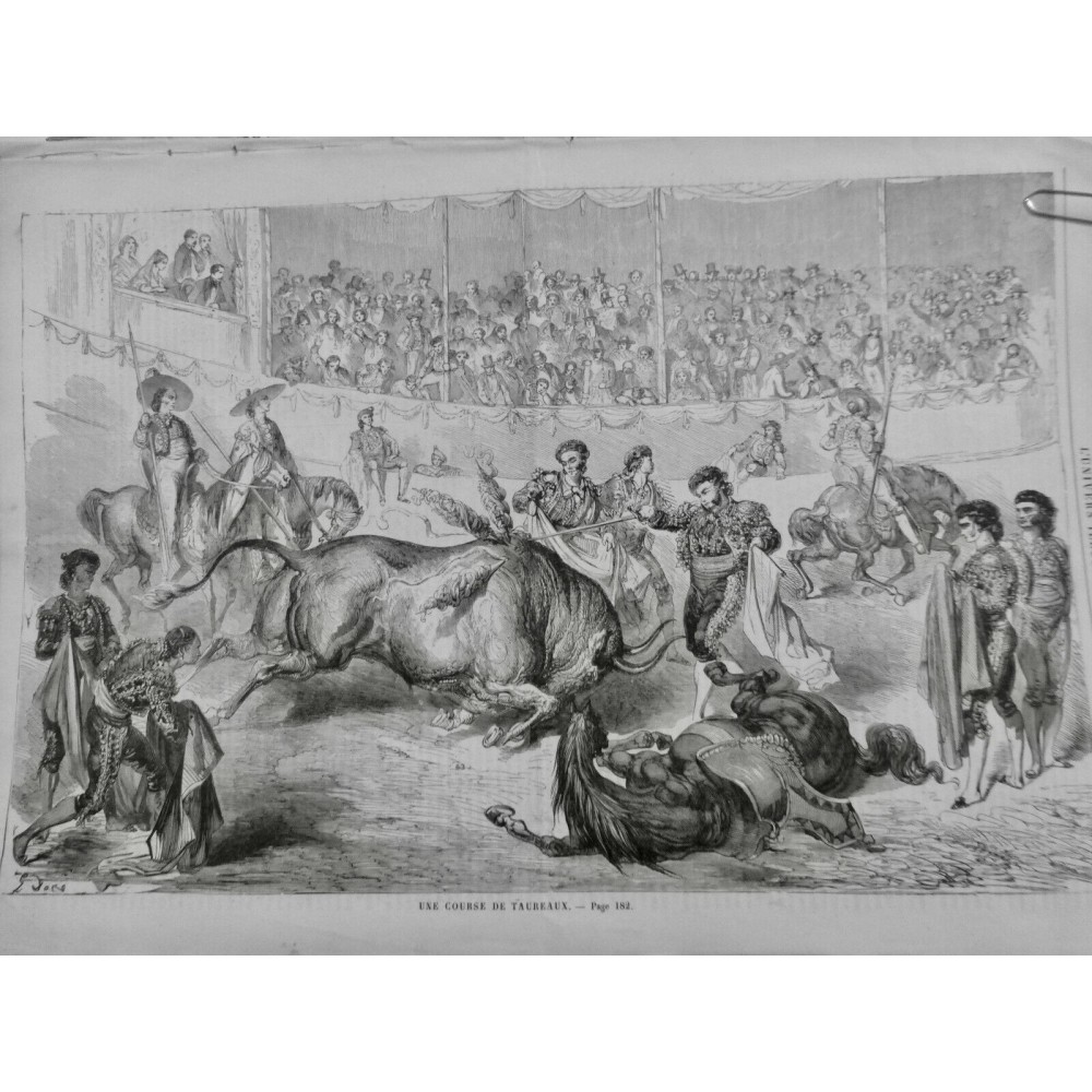 1862 UI TAUREAU CORRIDA MADRID ACCIDENT TOREADORE RODRIGUEZ POITRINE CORNE