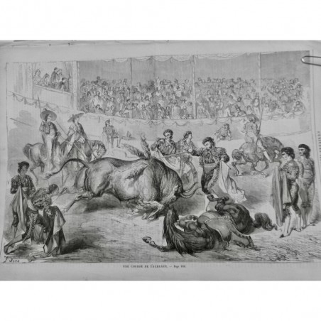 1862 UI TAUREAU CORRIDA MADRID ACCIDENT TOREADORE RODRIGUEZ POITRINE CORNE