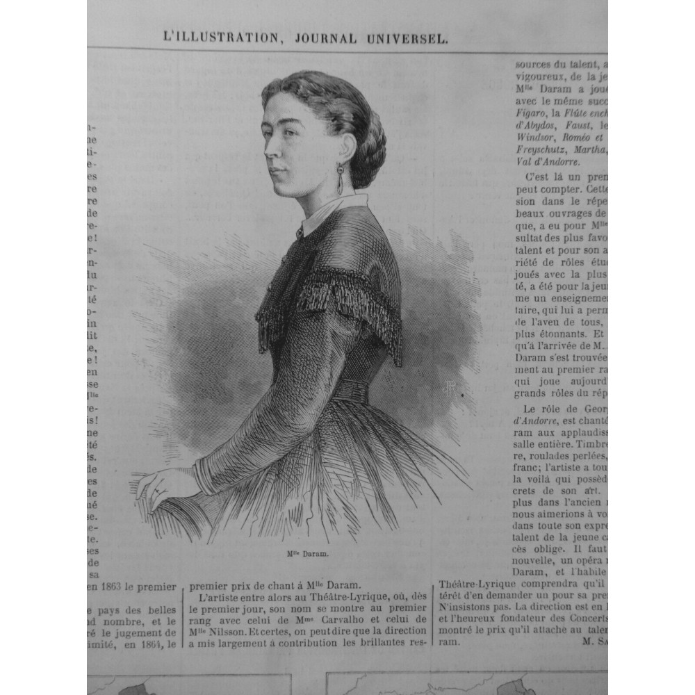 1868 I MELLE DARAM COMEDIENNE THEATRE LYRIQUE PORTRAIT CHANT