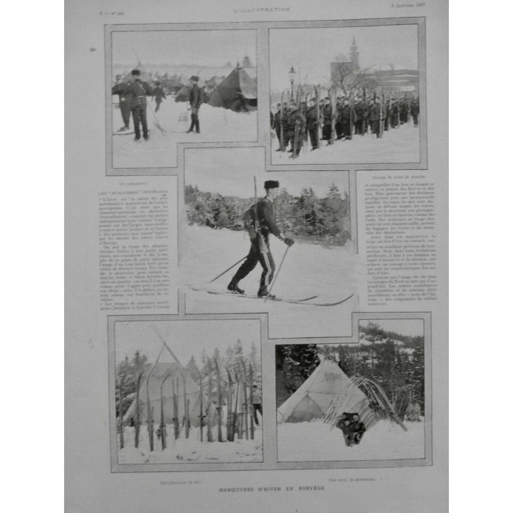 1907 I SKI NORVEGE MANOEUVRES SKIEEBERS CAMPEMENT