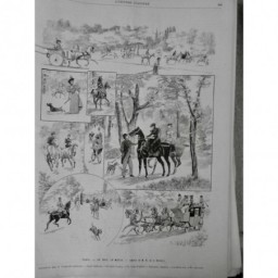 1894 UI FEMME AMAZONE BOIS-BOULOGNE PROMENADE CHEVAL GALOP MAIL-COACH NEZIERE