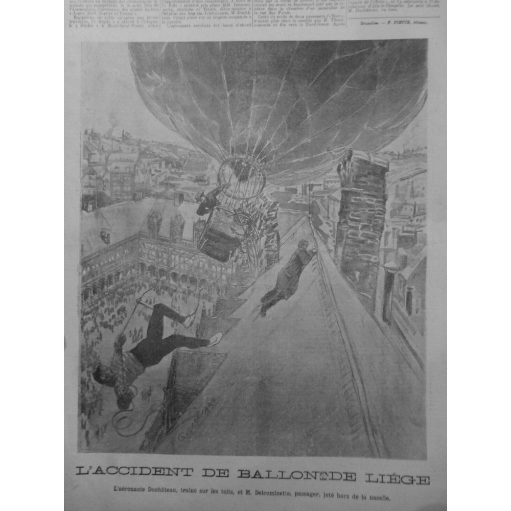 1903 NI BALLON LIEGE ACCIDENT AERONAUTE DUCHATEAU TOIT EJECTION NACELLE