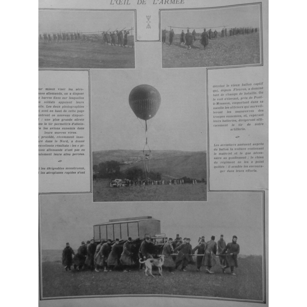 1915 PDF BALLON MILITAIRE EQUIPEMENT SOLDAT FUSIL OBSERVATOIRE ENNEMI