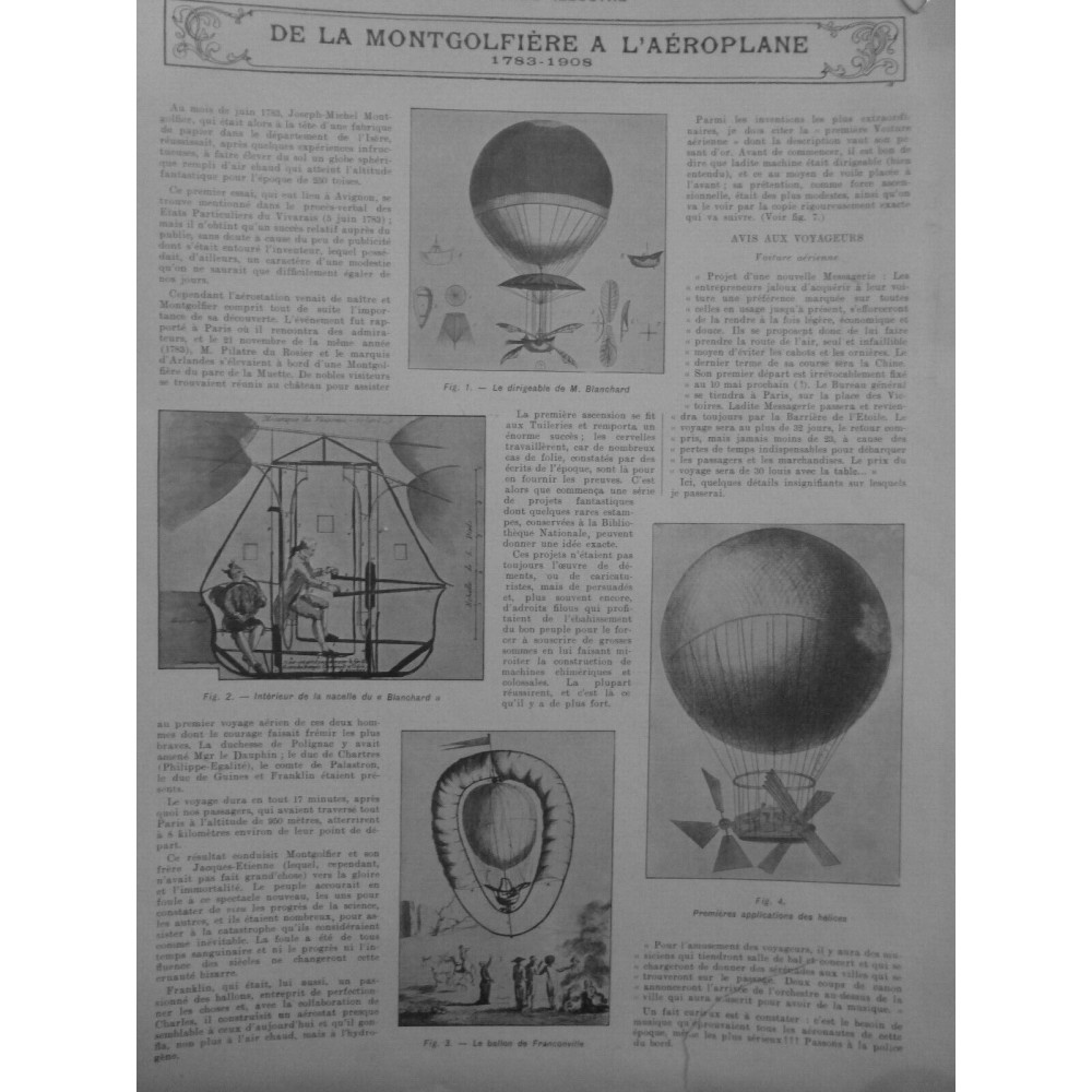 1908 MI BALLON MONTGOLFIERE AEROPLANE HELICE BLANCHARD