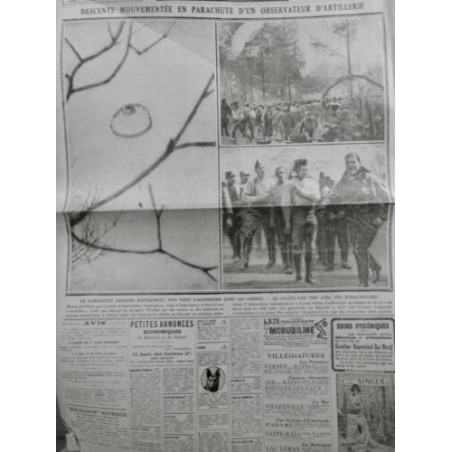 1918 E PARACHUTE OBSERVATEUR ARTILLERIE DESCENTE BRANCHE ARBRE ECORCHURE