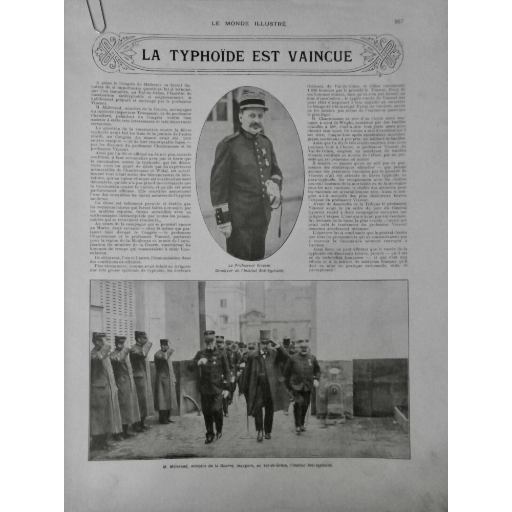 1912 MEDECINE MILLERAND MINISTRE INSTITUT ANTI-TYPHOÏDE VACCINATION VAL-DE-GRACE