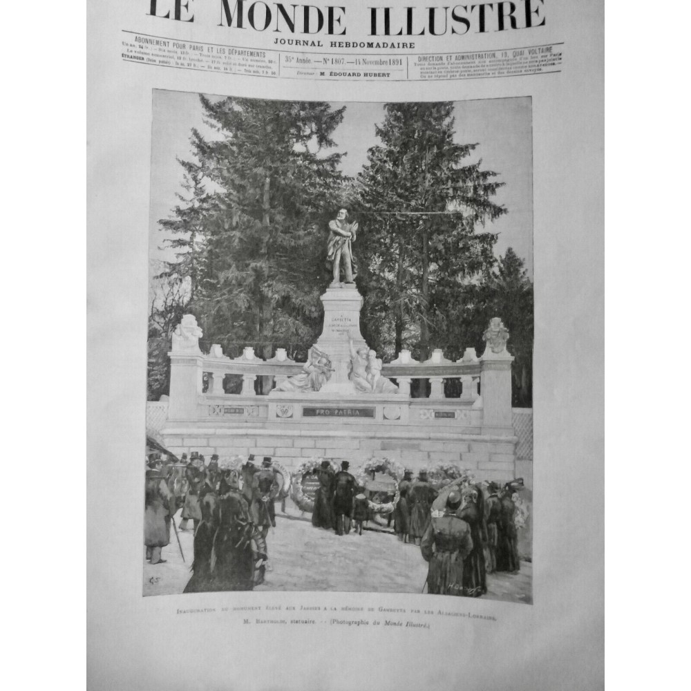 1891 MI ALSACE LORRAINE MONUMENT SCULPTURE GAMBETTA BARTHOLDI STATUAIRE