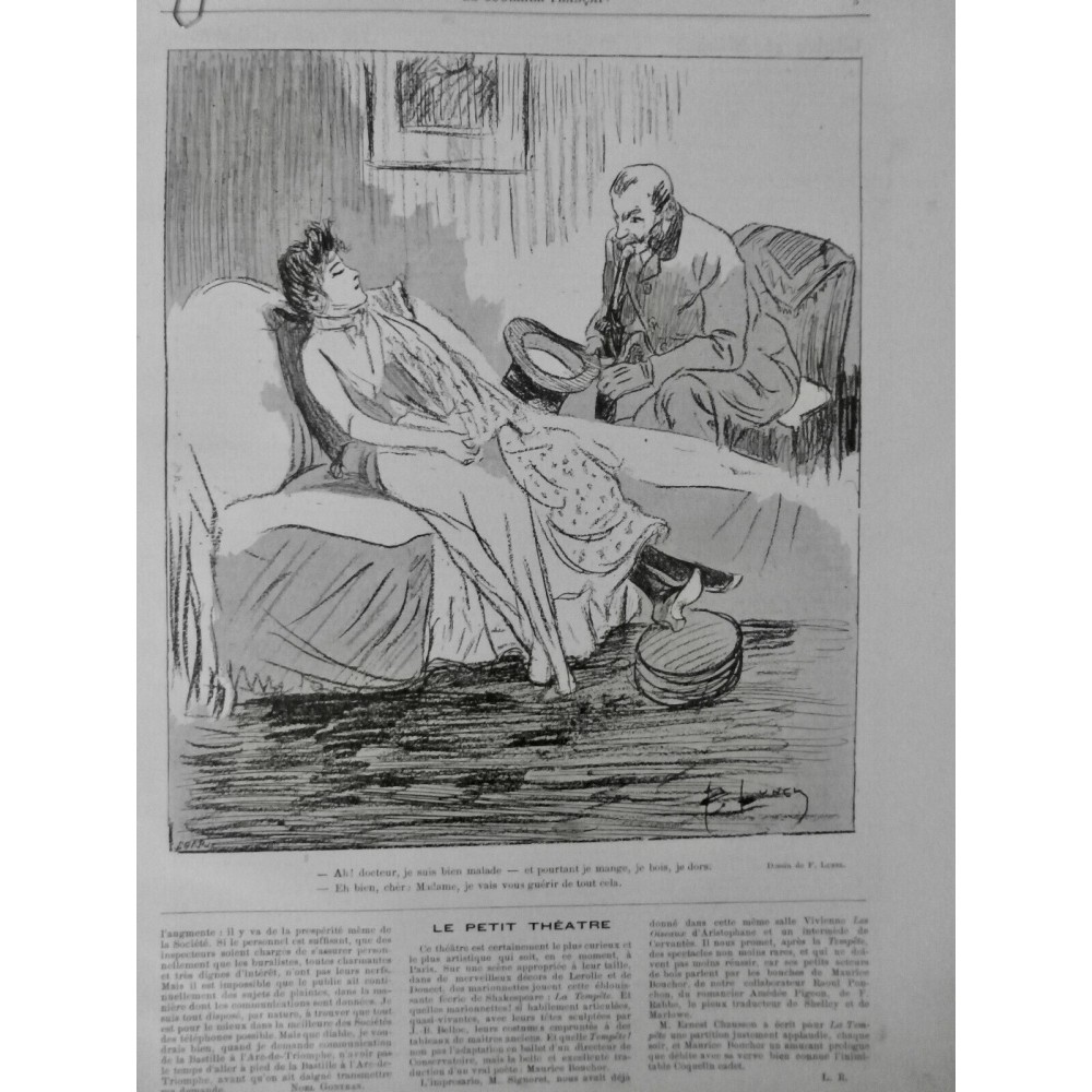 1888 MEDECINE CONSULTATION SALON MALADE GUERISON DESSIN LUNEL