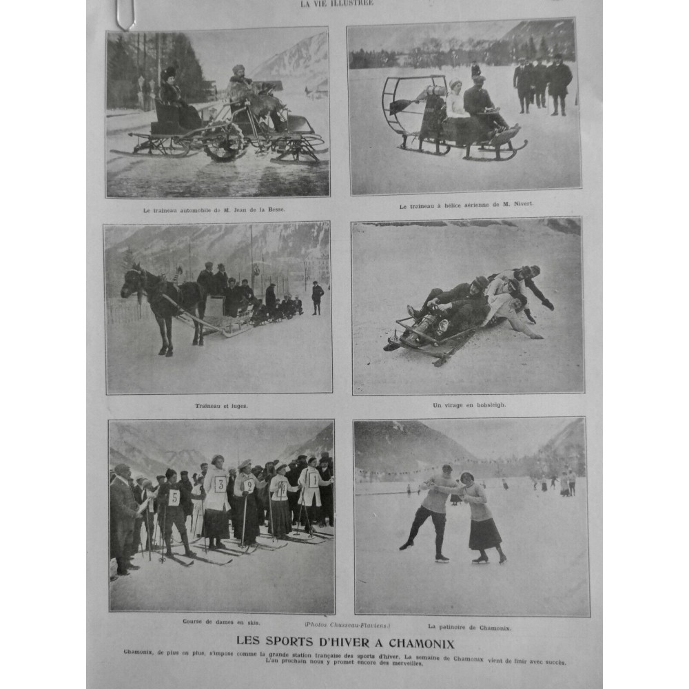 1909 VI SKI BOBSLEIGH TRAINEAU AUTOMOBILE HELICE LUGE COUSE DAME PATINAGE