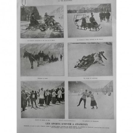 1909 VI SKI BOBSLEIGH TRAINEAU AUTOMOBILE HELICE LUGE COUSE DAME PATINAGE