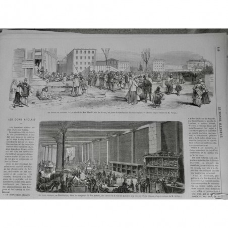 1871 MI PARIS ENVOI DONS ANGLAIS DISTRIBUTION MAGASIN ALIMENTATION BISCUIT LAIT