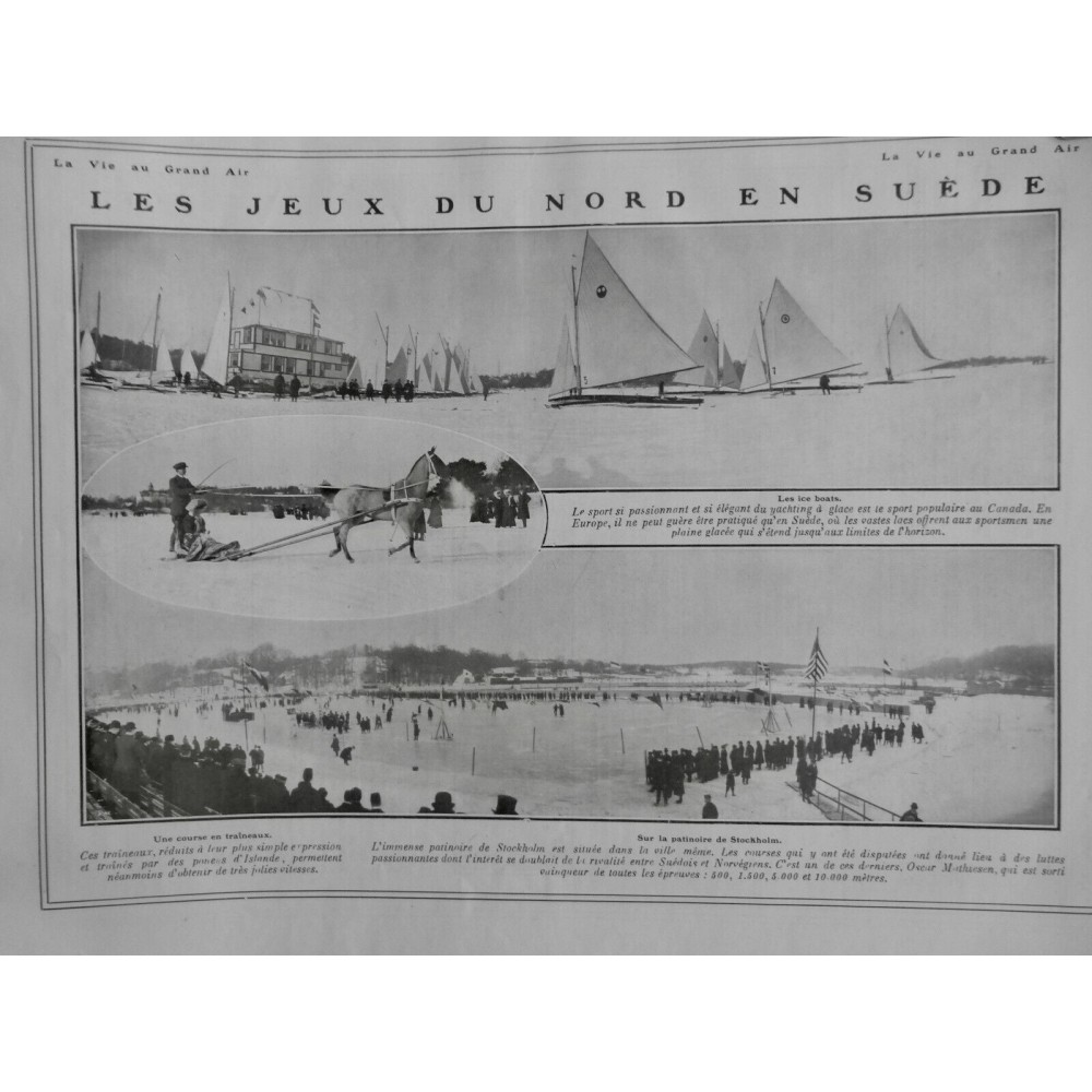 1909 VAGA SKI SUEDE JEUX NORD ICE BOAT PATINOIRE COURSE TRAINEAU