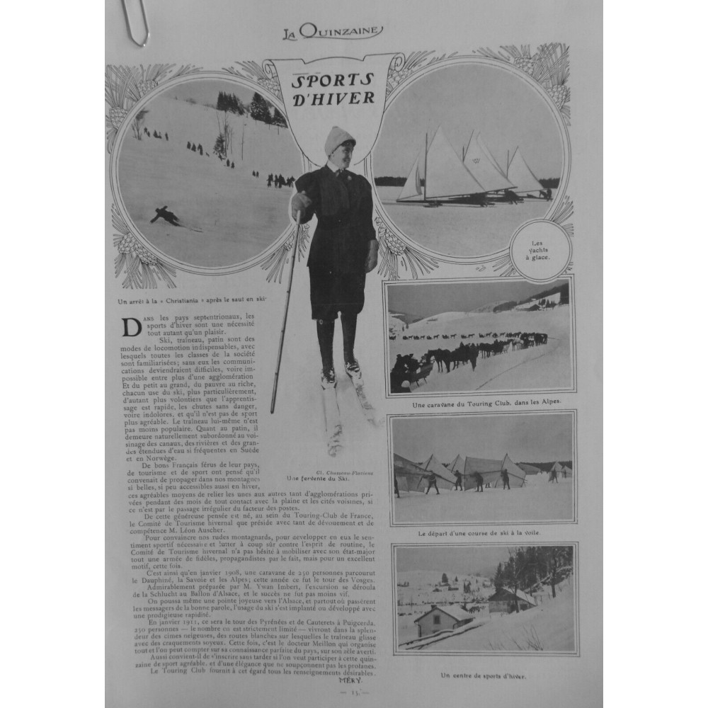 1910 QI SKI ALPES YACHT GLACE TOURING CLUB COURSE SKI VOILE