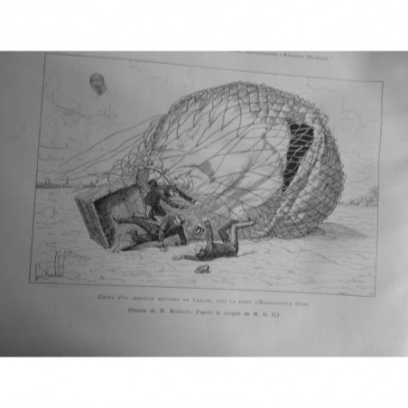 1891 MI AEROSTAT MILITAIRE CHUTE CHALAIS FORET ERMENONVILLE TOILE DECHIREE