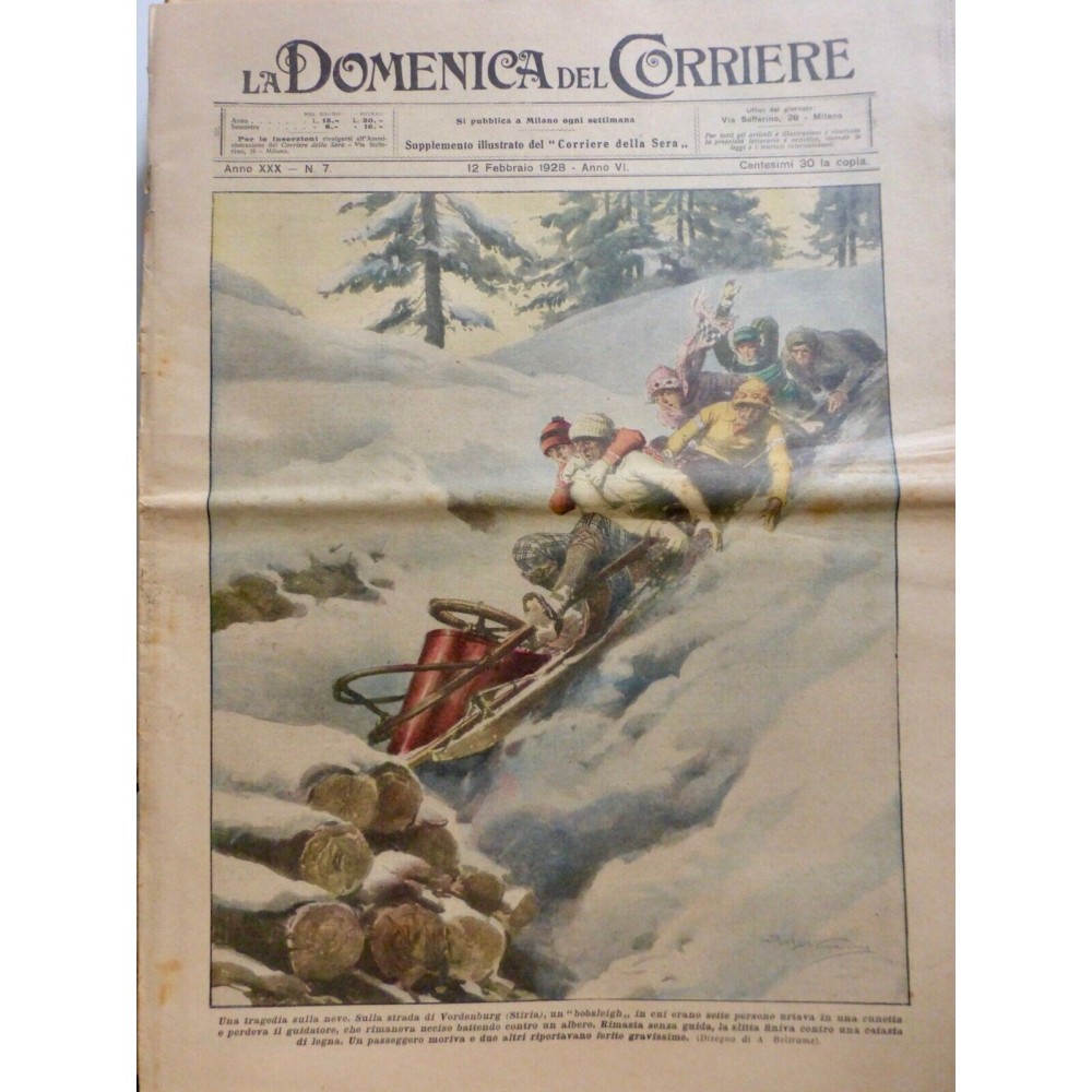 1928 DC SPORT VORDENBURG STYRIE BOBSLEIGH MONTAGNE NEIGE PERTE CONTROLE TRONC