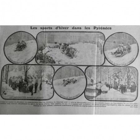 1914 E SKI PYRENEES SPORT HIVER TRAINEAU AVALANCHE CHUTE BOBSLEIGH