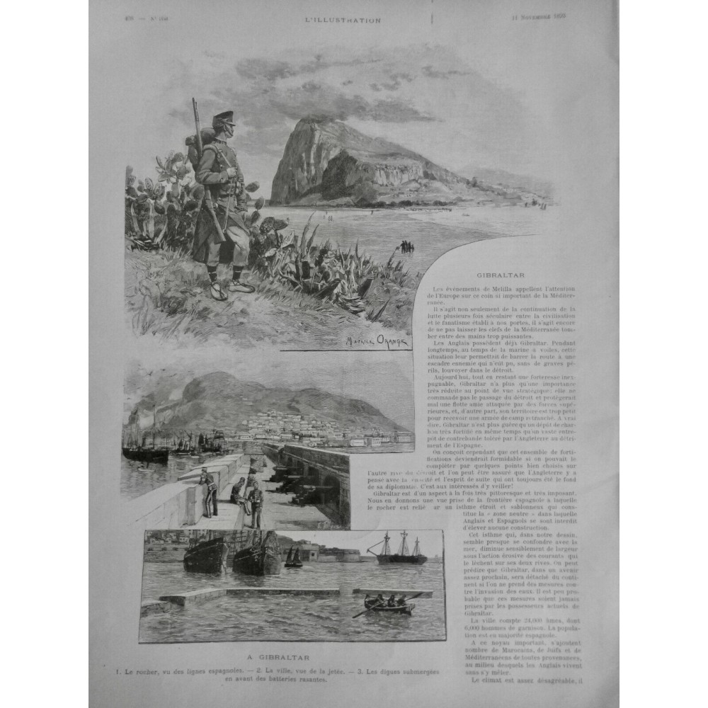 1893 I ILE GIBRALTAR ISTHME DETROIT FORTIFICATION