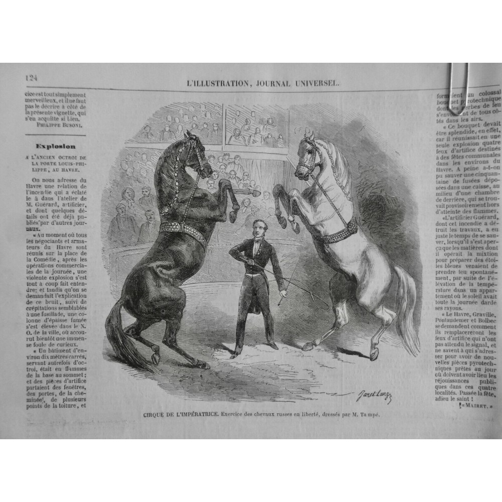 1859 I CIRQUE ANIMAUX ILPERATRICE EXERCICE CHEVAUX RUSSE DRESSEUR TAMPÉ