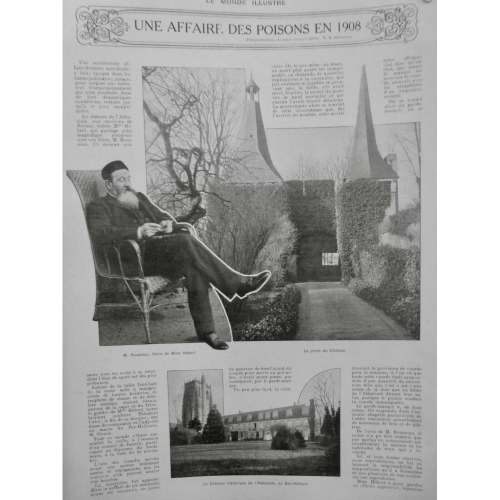 1908 MI AFFAIRE POISON CHATEAU ABBATIALE MME HEBERT CUISINIERE VIANDE STRYCHNINE