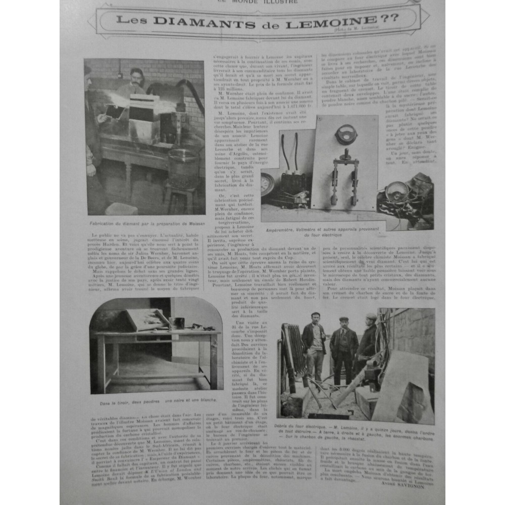 1908 MI DIAMAND LEMOINE FABRICATION PREPARATION POUDRE CHIMISTE MOISSAN