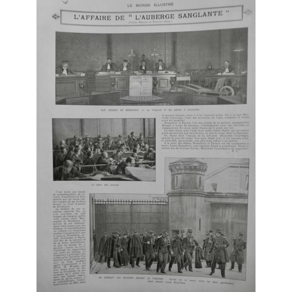 1908 MI AFFAIRE AUBERGE SANGLANTE TRIBUNAL ASSISES ACCUSES PARROT BRANCHERY