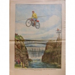 1928 DC SPORT EQUILIBRISTE MOTOCYCLISTE PASSAGE FIL MANCHESTER CHUTES EAU