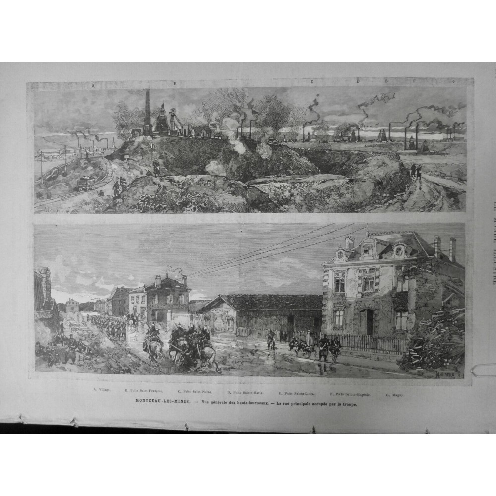 1882 MINE MONTCEAU HAUTS-FOURNEAUX PUITS FRANCOIS STE-MARIE STE-LUCIE TROUPE