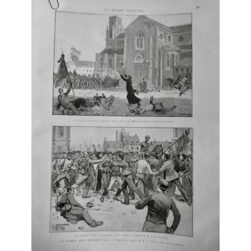 1891 MI FRANCE FOURMIE 1ER MAI COLLISION GREVISTE TROUPE CURÉ MARGERIN VICTIME