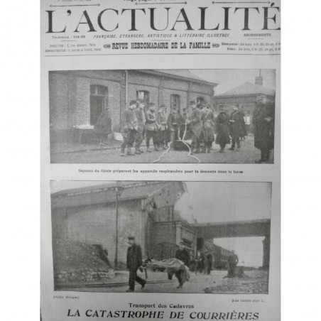 1906 MINE COURRIERES MINEUR APPAREIL RESPIRATOIRE DESCENTE FOSSE CADAVRE