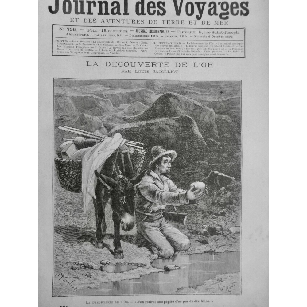 1892 JDV OR USA DECOUVERTE CHERCHEUR MULE OUTILS PEPITE KILOS