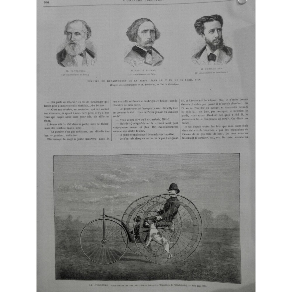 1876 UI CYNOFERE VELOCIPEDE TRICYCLE MU CHIENS ROUES