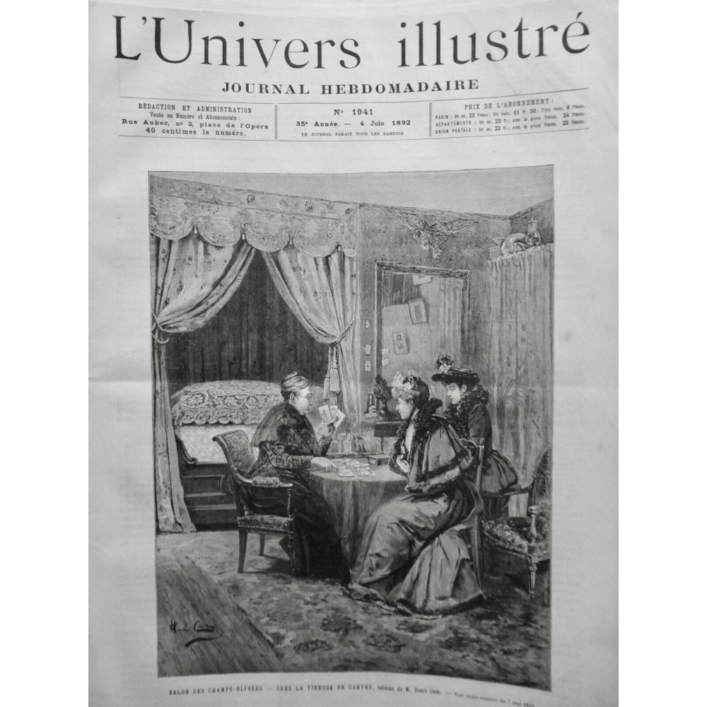 1892 UI TIREUSE CARTES HABITATION TAROMACHIE MEDIUM CLAIRVOYANCE TABLEAU CAIN