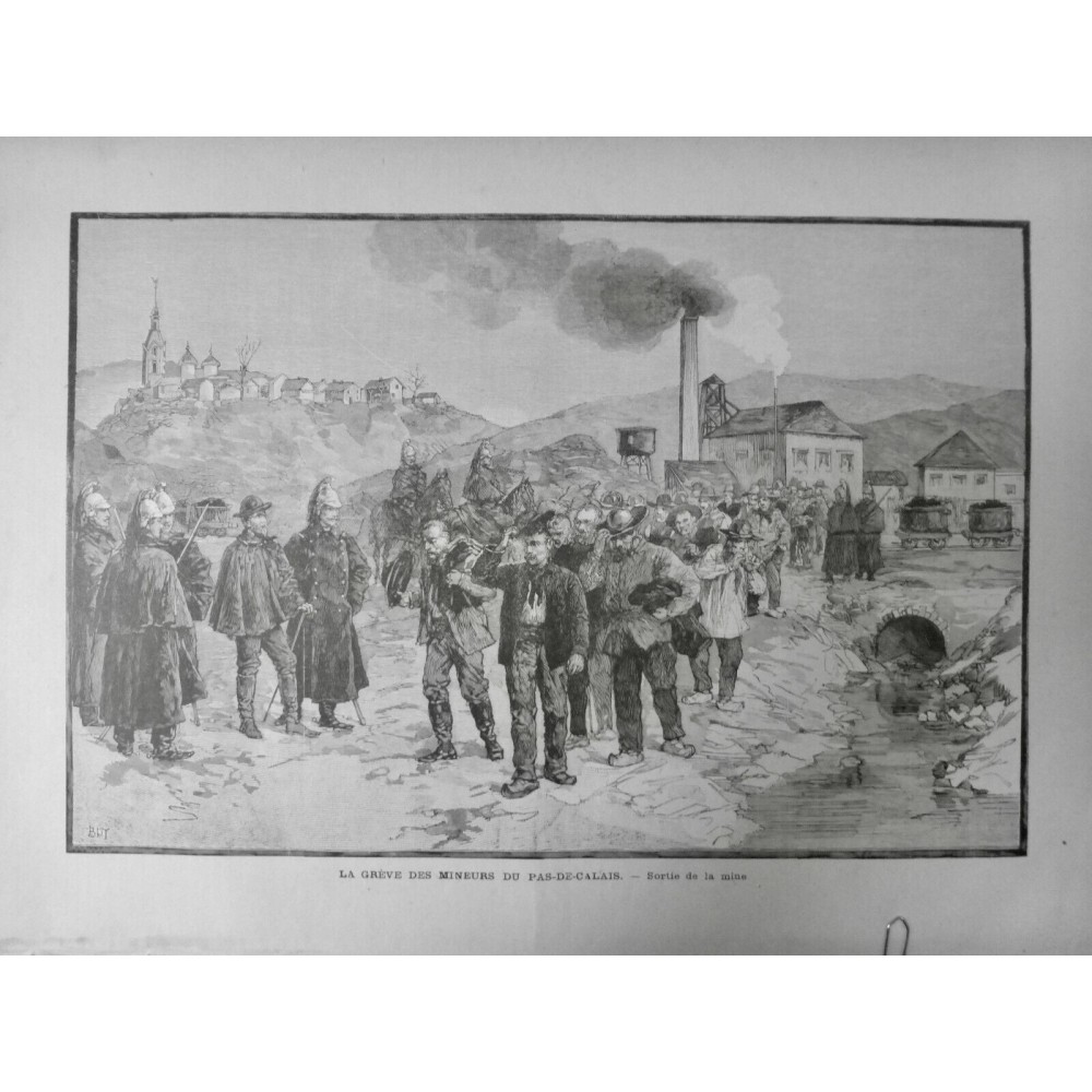 1891 MINE PAS-DE-CALAIS MINEUR SORTIE PUITS SENTINELLE GREVE