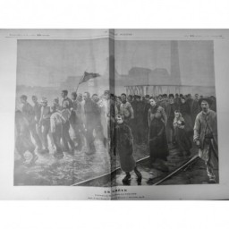 1890 MINE MINEUR GREVE MISERE DEFILE DRAPEAU TABLEAU LA TOUCHE DESSIN MEYER