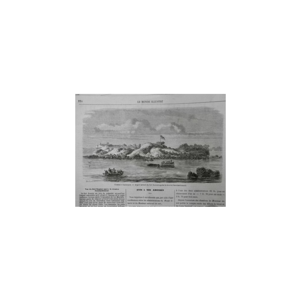 1865 MI GUERRE AMERIQUE FORT SUMTER BOMBARDEMENT DRAPEAU