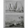 1874 UI EGYPTE NIL PYRAMIDE PONT BOULAQ NAVIGATION BATEAU VOILIER