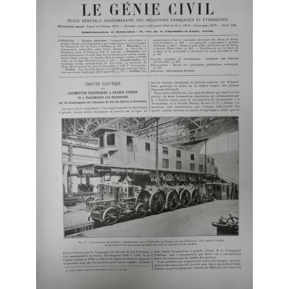 1927 1ER TRAIN INAUGURATION NOUVELLE LIGNE LOCOMOTIVE ELECTRIQUE ESSIEUX MOTEUR