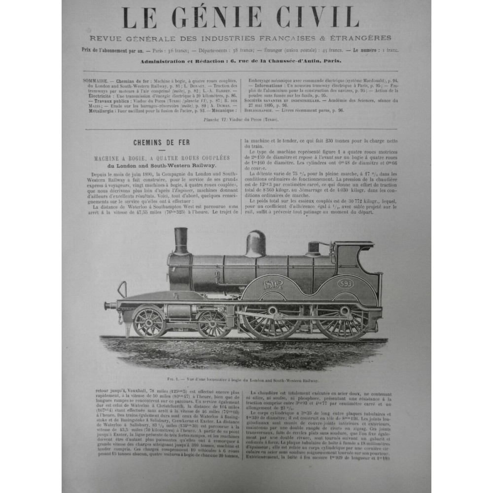 1895 1ER TRAIN INAUGURATION NOUVELLE LIGNE LOCOMOTIVE MACHINE BOGIE 4 ROUE