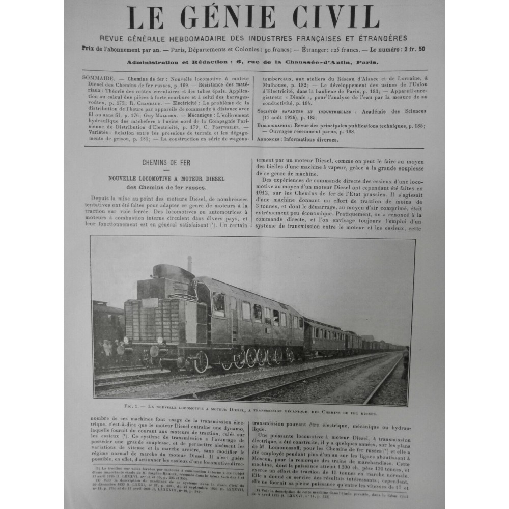 1926 1ER TRAIN INAUGURATION NOUVELLE LIGNE LOCOMOTIVE MOTEUR DIESEL RUSSE