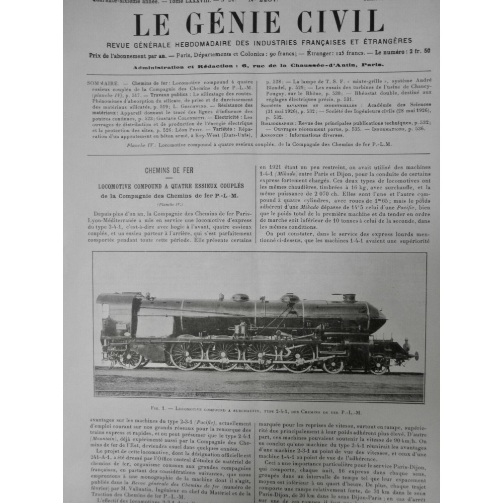 1926 1ER TRAIN INAUGURATION NOUVELLE LIGNE LOCOMOTIVE COMPOUND SURCHAUFFE