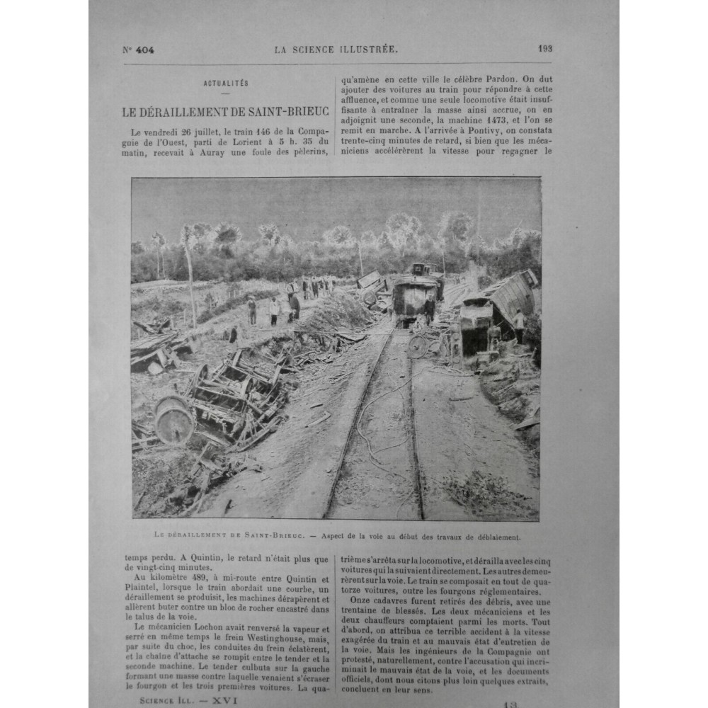 1895 ACCIDENT TRAIN DERAILLEMENT ST-BRIEUC DERAPAGE BLOC ROCHER DEBLAIEMENT