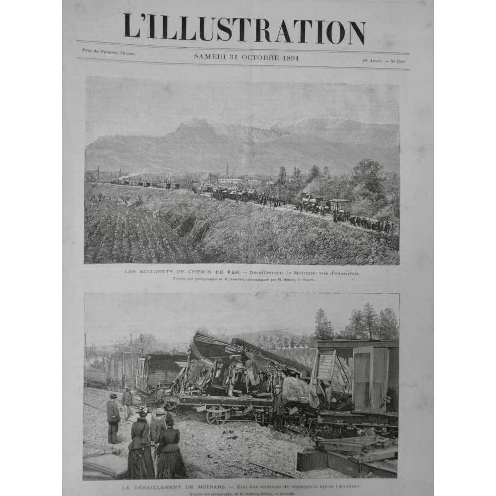 1891 ACCIDENT TRAIN DERAILLEMENT MOIRANS VOITURE WAGON LIGNE LYON-GRENOBLE