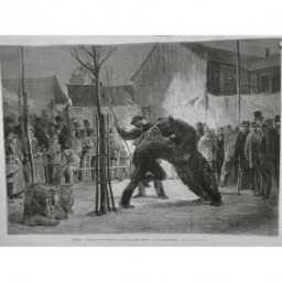 1875 MI PARIS FOIRE PAIN EPICE BARAQUE COMBAT OURS HOMME MUSELIERE LANCON