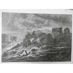 1872 ACCIDENT TRAIN CATASTROPHE ANTIBES PONT BRAGUE DERAILLEMENT CHUTE EAU