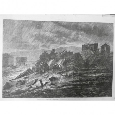 1872 ACCIDENT TRAIN CATASTROPHE ANTIBES PONT BRAGUE DERAILLEMENT CHUTE EAU