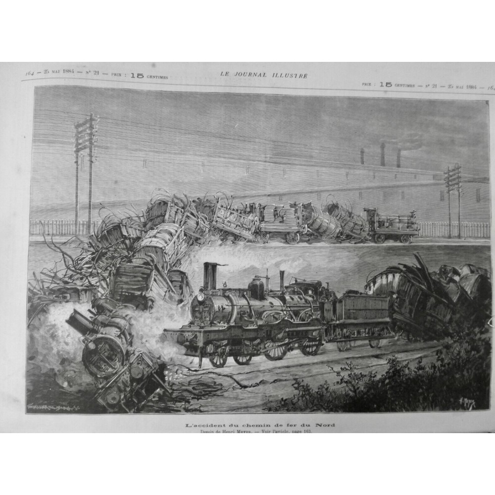 1884 ACCIDENT TRAIN CHEMIN FER NORD MAUVAISE MANOEUVRE HEURTOIR BRISÉ