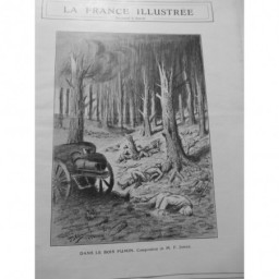 1918 DESSIN JUBIER DANS LE BOIS FUMIN SOLDAT CANON